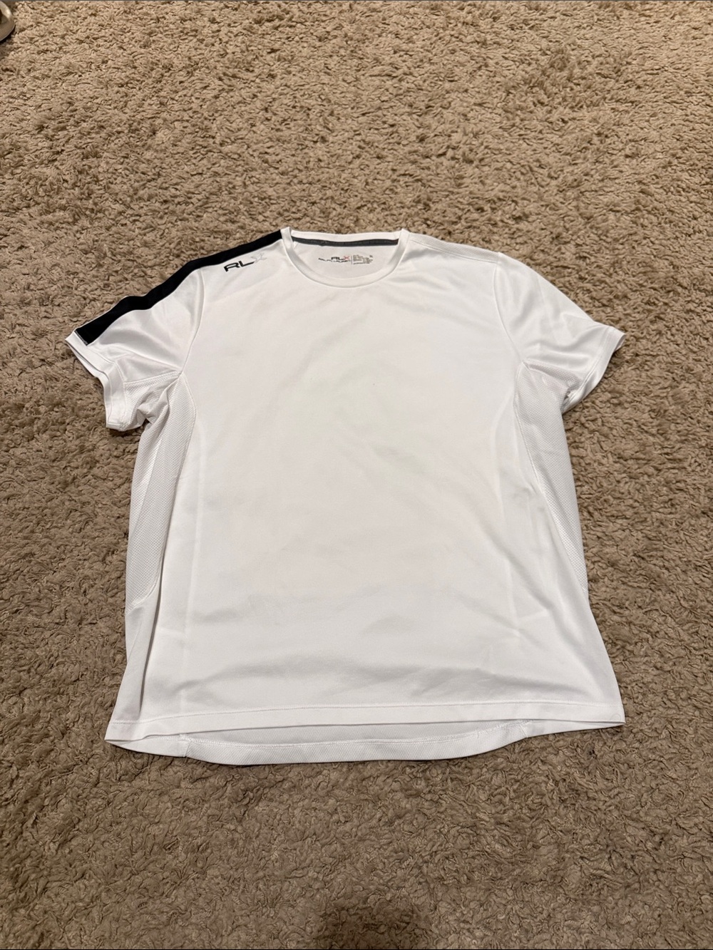 RLX Ralph Lauren Men's Dri Fit Workout Short Sleeve Vented Shirt White Black XL